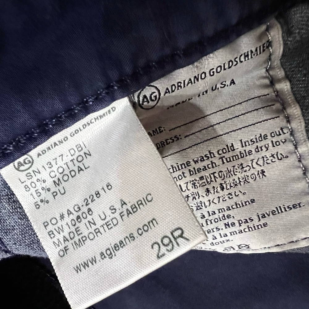 $198 AG Adriano goldschmied NAVY BLUE Stevie ankle straight slim jeans 29 - Picture 4 of 5